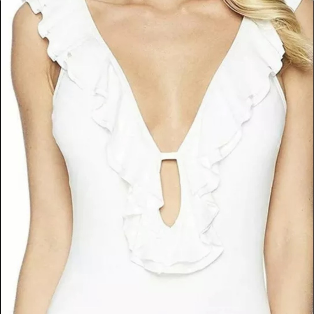 Michael kors solid ruffle one piece swim suit size 14